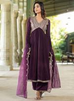 Viscose Rayon Purple Festival Wear Embroidery Work Readymade Kurti Set